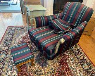 $150.00 Stripe chair with foot stool 29W x 28D