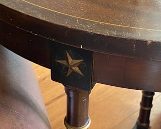 $180.00 Mahogany circular side table with stars 24 W 38 H needs TLC but great style