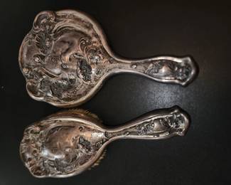 Antique brush and mirror set