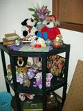 Shelf with Stuffed Animals including Furbys, Harris Lion and more
