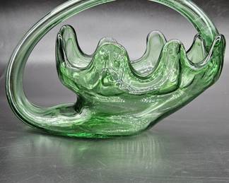 Green Swirl Hand Blown Art Glass Center Bowl