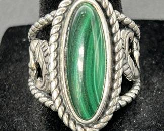 Sterling Silver Malachite Ring Size 9 