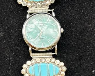 Sterling Silver Turquoise & Leather Watch