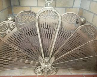 Antique brass fireplace fan screen 