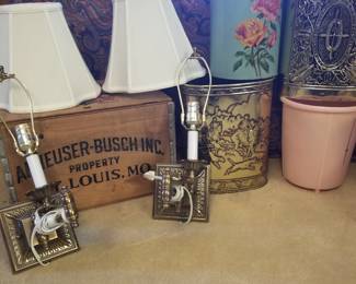 Handsome pair of brass wall lamps, like new with shades.