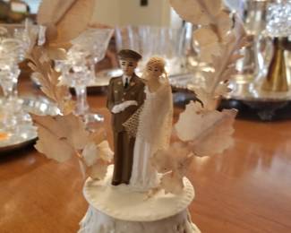 Really sweet and collectible 1945 wedding cake topper with groom in military uniform 