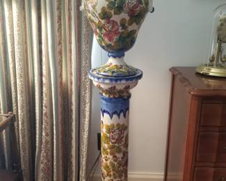 Fabulous majolica style urn on stand