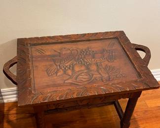 Mexican Colonial Hand Carved Wood Tea Table