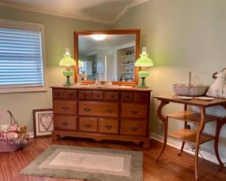 Solid Wood Dresser with Mirror, Antique Accent Table