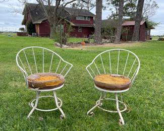 MCM Wrought Iron Barrel Patio Chairs