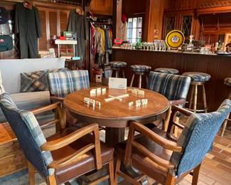 Antique Pedestal Gaming Table, Vintage Wood Chairs