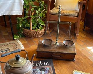 Vintage Copper Tea Kettle, Antique Hanging Weight Brass & Copper Apothecary/Jeweler’s Scale