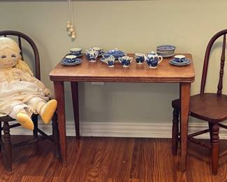 Vintage Child’s Table and Chairs, Child’s Tea Sets