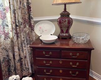 Chippendale Style Side/End Table By American Drew (Have a pair of these) , Vintage Staffordshire ? Dogs