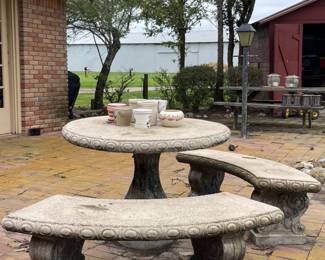 Cement Picnic Table with 2 Benches