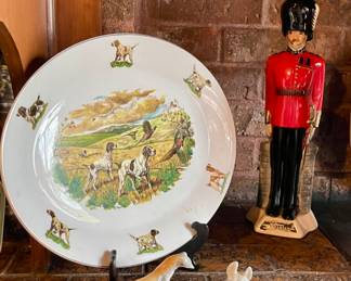 Vintage Bone China Pheasant Bird Dog Platter, Vintage Windsor Canadian Whiskey Decanter
