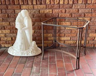 Vintage Bride and Groom Blow Mold, Metal Accent Table Base