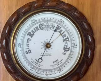 Vintage Aneroid Barometer F.A. Chandler Leamington Spa In Heavy Wood Carved Frame`