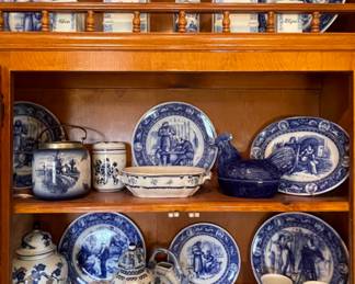 Blue, White & Yellow Prunus Blossom Ginger Jar, Ivanhoe Wedgwood Plates, Biltmore Asheville, NC Collector’s Mugs, Delft Holland Biscuit Jar, Made In England Blue Ceramic Hen On Nest, Vintage Victoria Czechoslovakia Canister Set