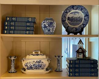 Vintage Blue & White Floral Made in Japan Soup Tureen, Staffordshire Franklin Roosevelt Collector’s Plate