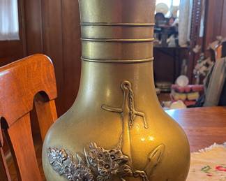 Heavy Antique Japanese Mixed Metal Vase 15” Tall