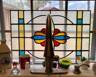 Lovely Stained Glass Window Hanging-Has some damage