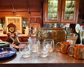 Vintage Advertising Ashtrays-David’s Service Station East Bernard, Watneys Special Bitter, Hlavinka Equipment Glasses, Copper Barware