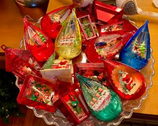 Vintage Jewel Brite Teardrop Plastic Diorama Christmas Ornaments