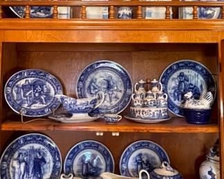 Wedgwood Ivanhoe Flow Blue Plates & Gravy Boat, Spode England Italian Spode Design Gravy Boat With Under Plate, Rare Vintage Japan 11 Piece Blue Willow Condiment Set With Wooden Handle, Wedgwood Flow Blue Tureen, Vintage Victoria. Czechoslovakia Canister Set 