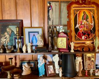 Virgen de Guadalupe With Pope Art, Vintage Hand Carved Wooden Monks, Marian Statues, Antique Religious Print