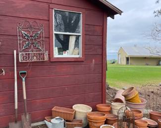 Clay Planters, Watering Tractor, Metal Yard Decor
