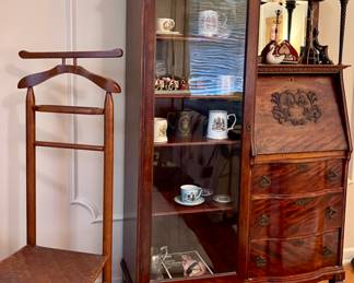 Antique Flame Mahogany Secretary, Vintage Gentlemen's Valet 