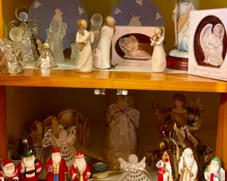 Vintage Crate & Barrel Santa Ornaments Seraphim Classics Angel Ornaments, Willow Tree Figurines, Wedgwood 2001 & 2002 Christmas Plates