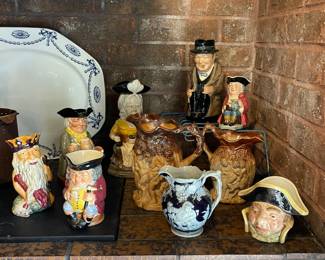 Toby Mug Collection, Royal Doulton Winston Churchill, Silenus Relief Moulded Salt Glazed Jugs, Genuine Staffordshire Father Neptune Mug