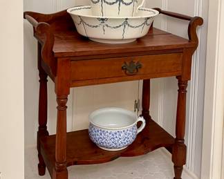 Antique Wash Stand, Antique Mintons Pitcher and Bowl, Vintage Chamber Pot