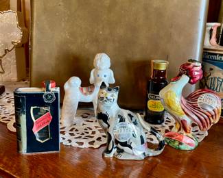 Vintage Miniature Liquor Bottles-Luxardo Cat & Chicken, Rynbende Poodle