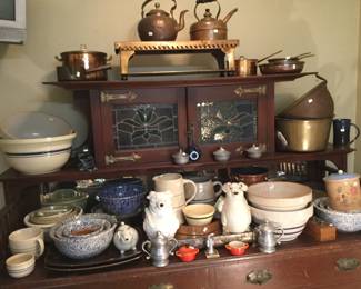 Wonderfull selection of antique and vintage kitchen metal and pottery