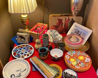 Brass Table Lamp/Vintage Pottery