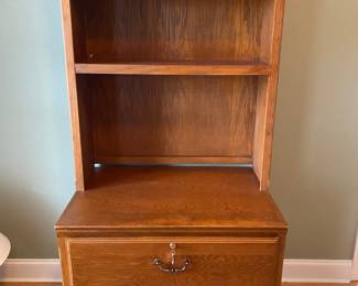 Solid Oak Bookcase w/ Locking 2 Drawer Lateral File Cabinet