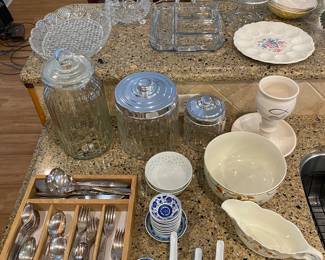 Hall Autumn Leaf Bowl & Gravy Boat/Stainless Flatware Set/Glass Canister Set/Trifle Bowl/Glassware