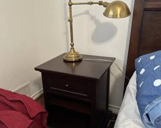 One of a Pair of Pottery Barn  Single Drawer Stands, One of a Pair of Pottery Barn Brass Swing Arm Table Lamps