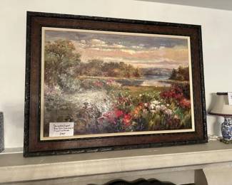 Decorative impressionist floral landscape painting signed Alan Coto