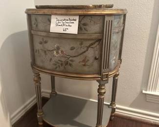 Decorative painted lift-top demilune stand/file box