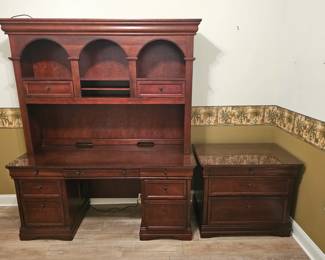 $400- Glass Covered Desk w/ Hutch and Glass Covered Lateral File Cabinet