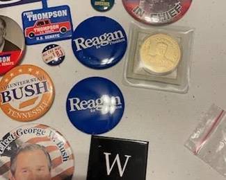 Vintage Political Buttons, Coins, More 