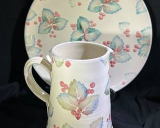 Willams Sonoma Nicola Fasano Italy Ceramic Berries and Leaves Pitcher and Platter