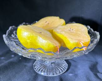 Adorable Pear Half Candles in a Beautiful Pedestal Glass Bowl