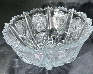 EAPG Highbee Paneled 8 Footed Thistle Pattern Bowl w/ Saw Tooth Rim 