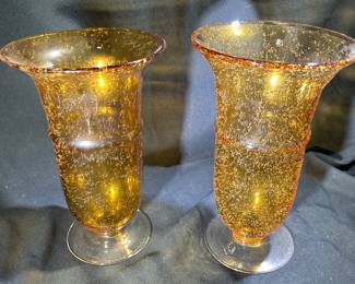 Amber Blown Bubble Glass Urn Vases