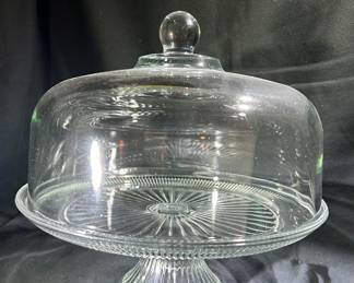 Vintage Pedestal Glass Cake Stand w/ Dome